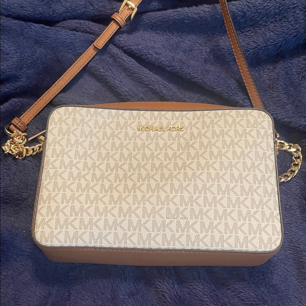 Michael Kors Cream and Brown Crossbody Bag